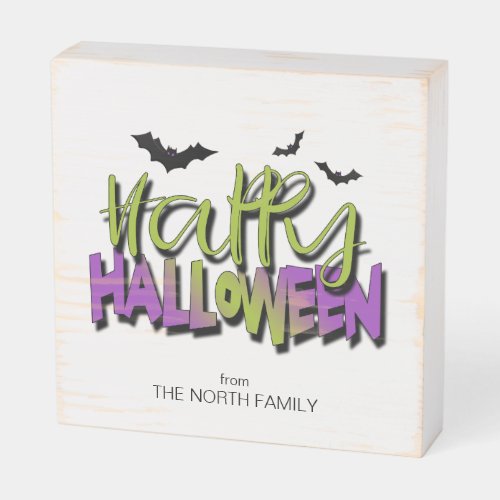 Happy Halloween Typography wBats Green ID685 Wooden Box Sign