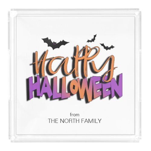 Happy Halloween Typography wBats Orange ID685 Acrylic Tray