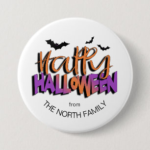 Happy Halloween Typography w/Bats Orange ID685 Button