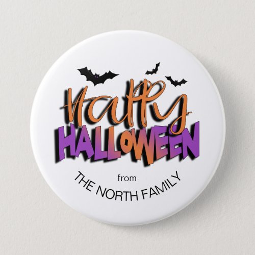 Happy Halloween Typography wBats Orange ID685 Button