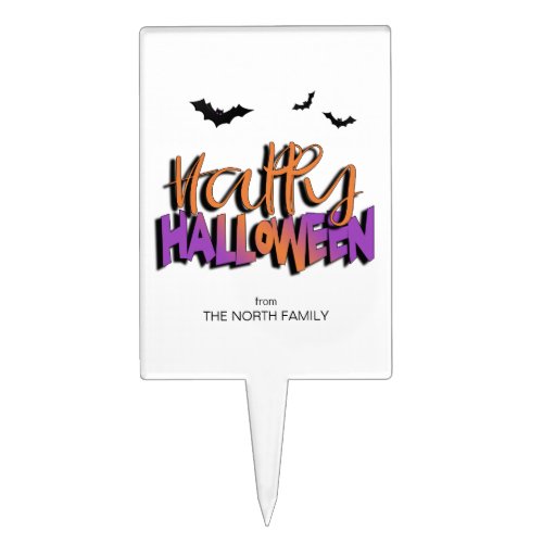 Happy Halloween Typography wBats Orange ID685 Cake Topper