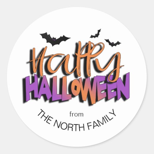 Happy Halloween Typography wBats Orange ID685 Classic Round Sticker