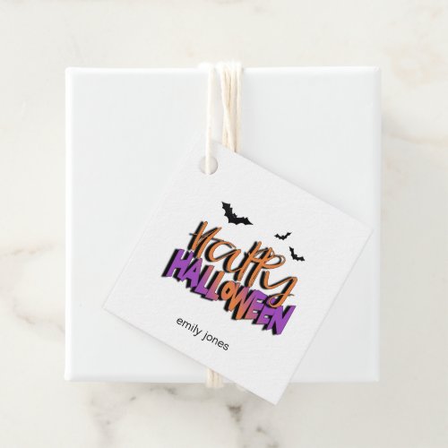 Happy Halloween Typography wBats Orange ID685 Favor Tags