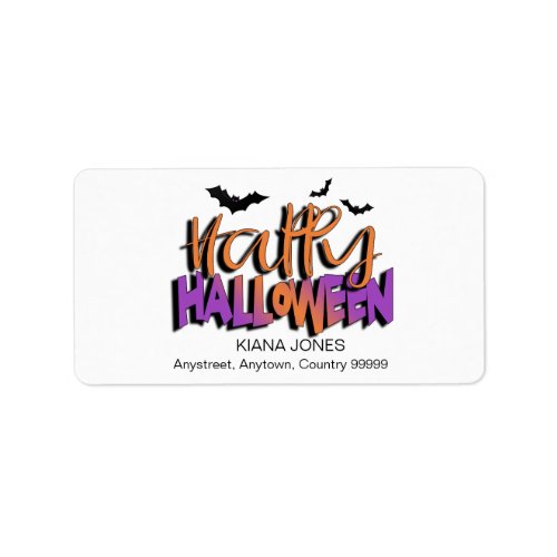 Happy Halloween Typography wBats Orange ID685 Label