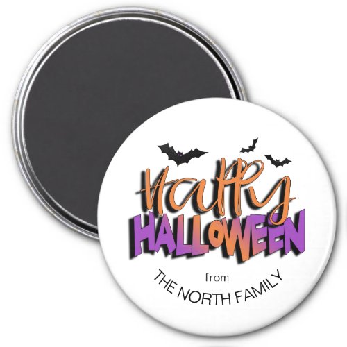 Happy Halloween Typography wBats Orange ID685 Magnet