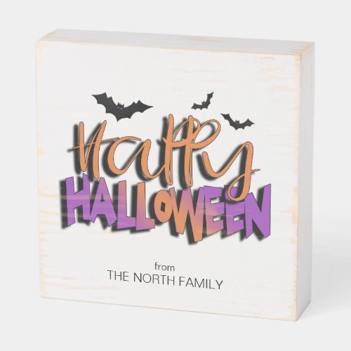 Happy Halloween Typography wBats Orange ID685 Wooden Box Sign