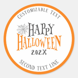 Happy Halloween typography with a spider web Classic Round Sticker