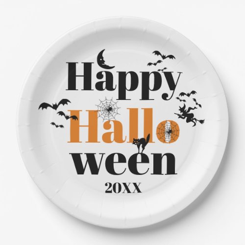 Happy Halloween typography with vintage elements Paper Plates
