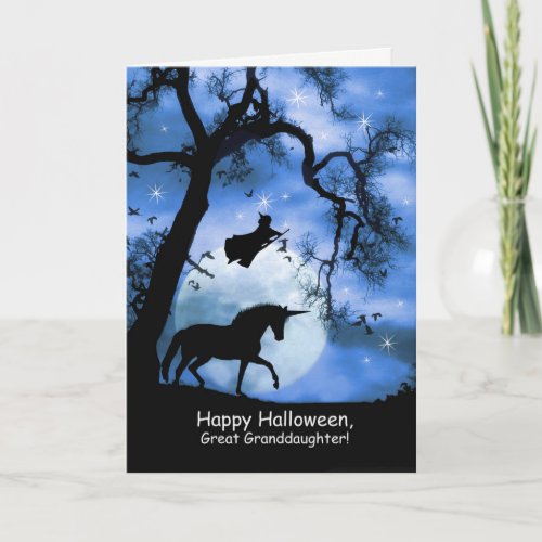 Happy Halloween Unicorn Witch Great Granddaughter Card