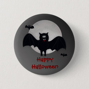 Happy Halloween Vampire Bat Button