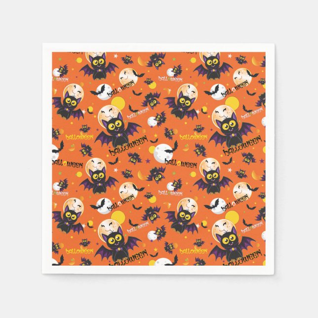Happy Halloween Vampire Bat Full Moon Fangs Napkins (Front)