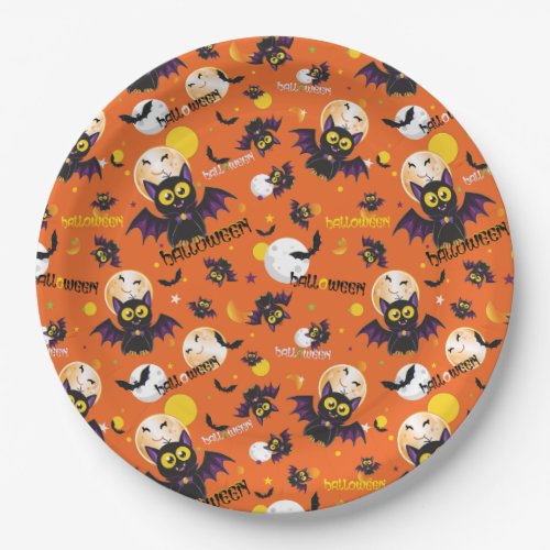 Happy Halloween Vampire Bat Full Moon Fangs Paper Plates