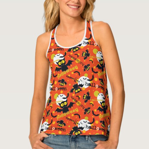 Happy Halloween Vampire Bat Orange Black Graphics Tank Top