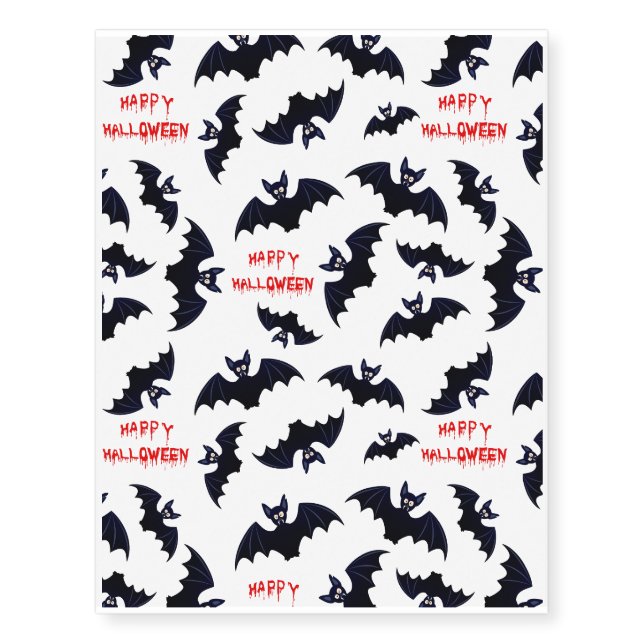 Happy Halloween Vampire Bats Temporary Tattoos (Front)