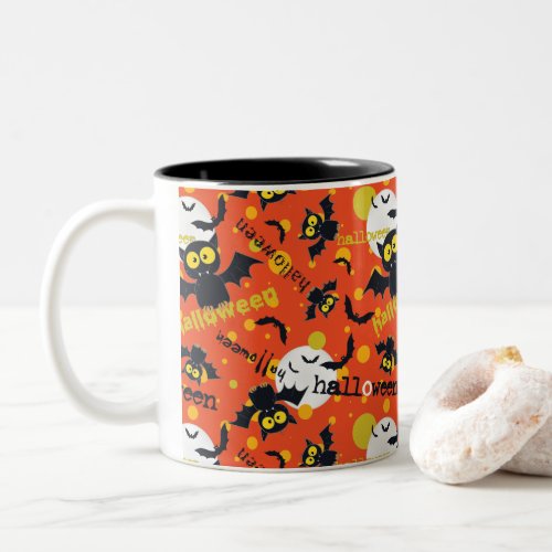 Happy Halloween Vampire Fang Bat Spooky Design  Two_Tone Coffee Mug
