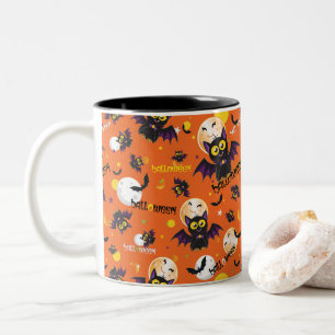 Happy Halloween Vampire Fang Bat Spooky Design Two-Tone Coffee Mug