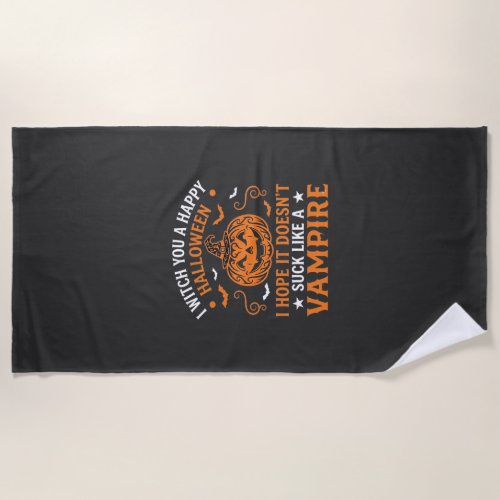 Happy Halloween Vampire Pumpkin Witch Hat Bats Beach Towel