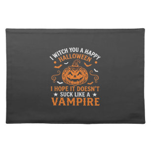 Happy Halloween Vampire Pumpkin Witch Hat Bats Cloth Placemat