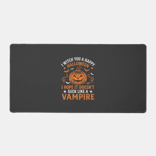 Happy Halloween Vampire Pumpkin Witch Hat Bats Desk Mat