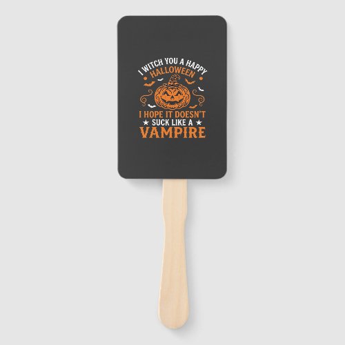 Happy Halloween Vampire Pumpkin Witch Hat Bats Hand Fan