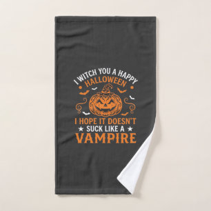 Happy Halloween Vampire Pumpkin Witch Hat Bats Hand Towel