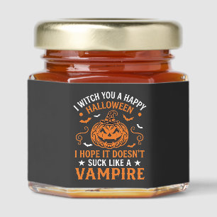Happy Halloween Vampire Pumpkin Witch Hat Bats Honey Jar Favors