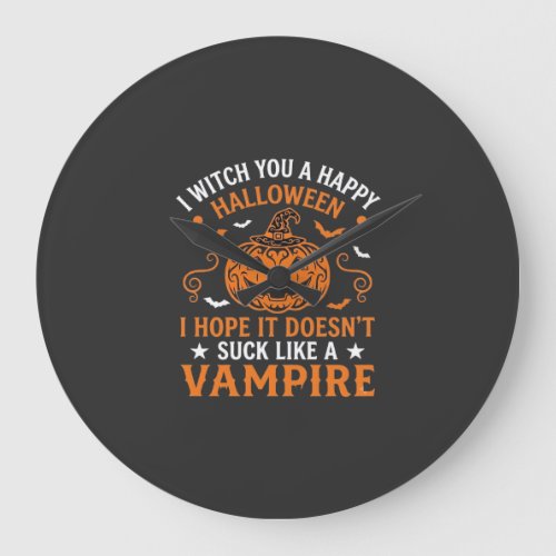 Happy Halloween Vampire Pumpkin Witch Hat Bats Large Clock
