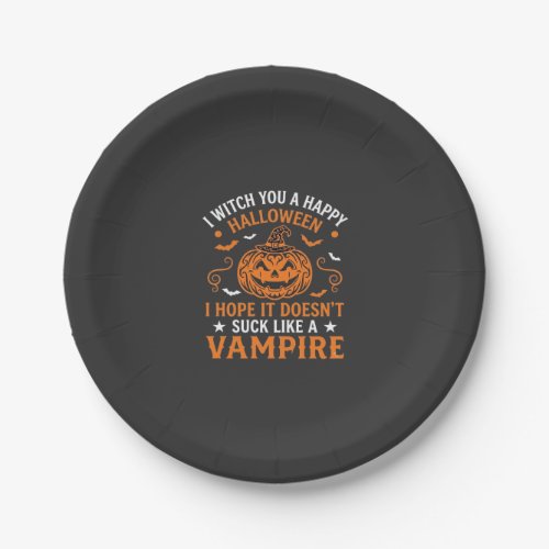 Happy Halloween Vampire Pumpkin Witch Hat Bats Paper Plates