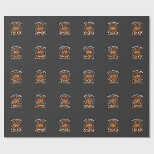 Happy Halloween Vampire Pumpkin Witch Hat Bats Wrapping Paper