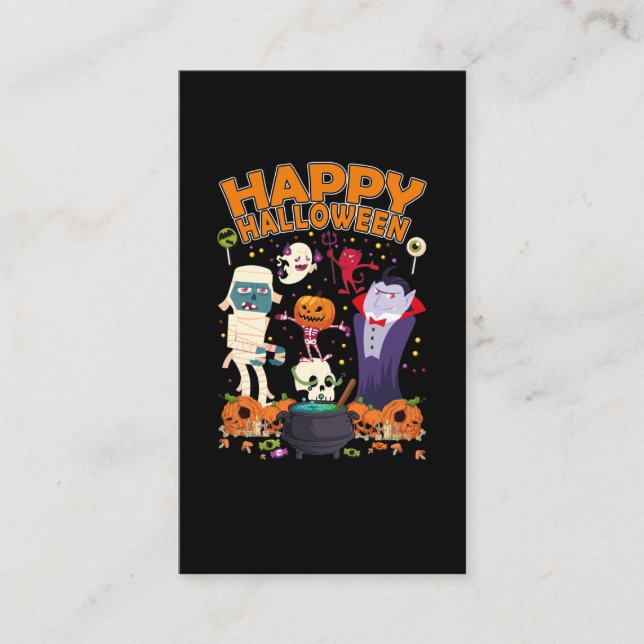 Happy Halloween Vampire Skeleton Pumpkin Ghost Business Card (Front)