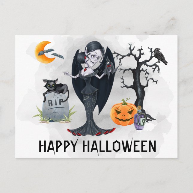Happy Halloween Vampire Watercolor  Postcard (Front)