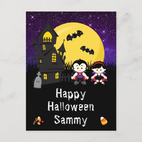 Happy Halloween Vampires Purple Holiday Postcard
