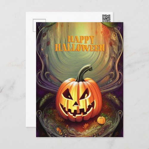 Happy Halloween Very Scary Carved Pumpkin  Postcard