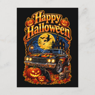 Happy Halloween Vintage Classic USA Muscle Car Enclosure Card