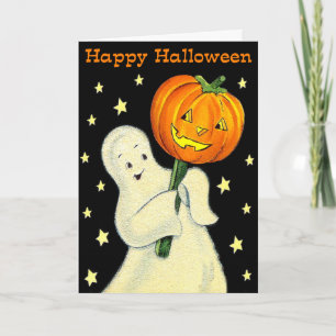 Happy Halloween Vintage Ghost and Pumpkin Card