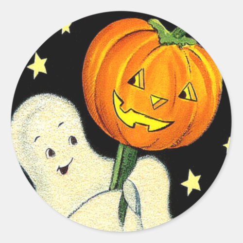 Happy Halloween Vintage Ghost and Pumpkin Sticker