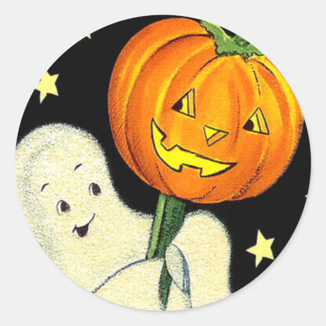 Happy Halloween Vintage Ghost and Pumpkin Sticker | Zazzle