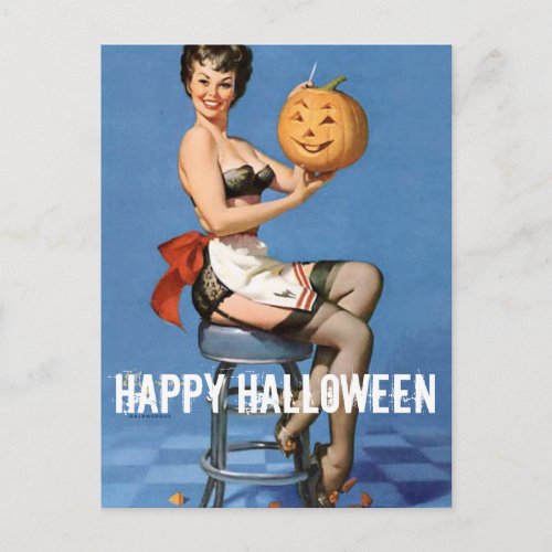 Happy Halloween  Vintage Pin up girl Postcard