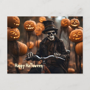 Happy Halloween vintage Skeleton, modern bicycle Postcard