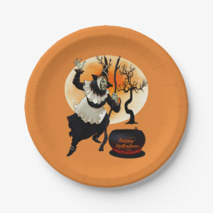 Happy Halloween Vintage Witch And Cauldron Paper Plates