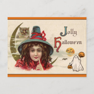 Happy Halloween Vintage Witch Holiday Postcard