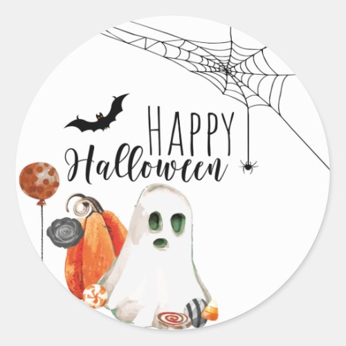 Happy Halloween Watercolor Ghost Classic Round Sticker