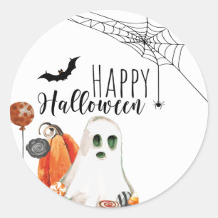 Happy Halloween Watercolor Ghost Classic Round Sticker