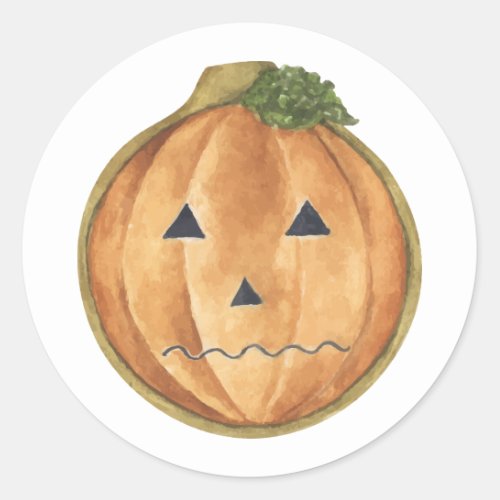 Happy Halloween  Watercolor Jack O Lantern Classic Round Sticker