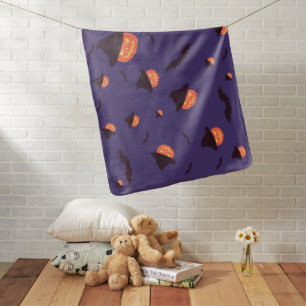Happy Halloween Watercolor Pumpkin and Bats Baby Blanket