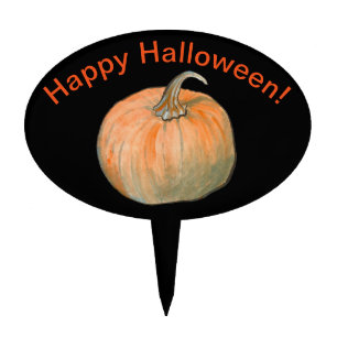 Happy Halloween Watercolor Pumpkin Cake Topper