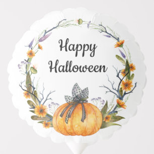 Happy Halloween Watercolor Pumpkin Wreath Balloon