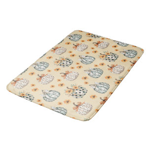 Happy Halloween Watercolor pumpkins and flowers Bath Mat