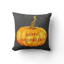 Happy Halloween watercolor pumpkins chalkboard Throw Pillow