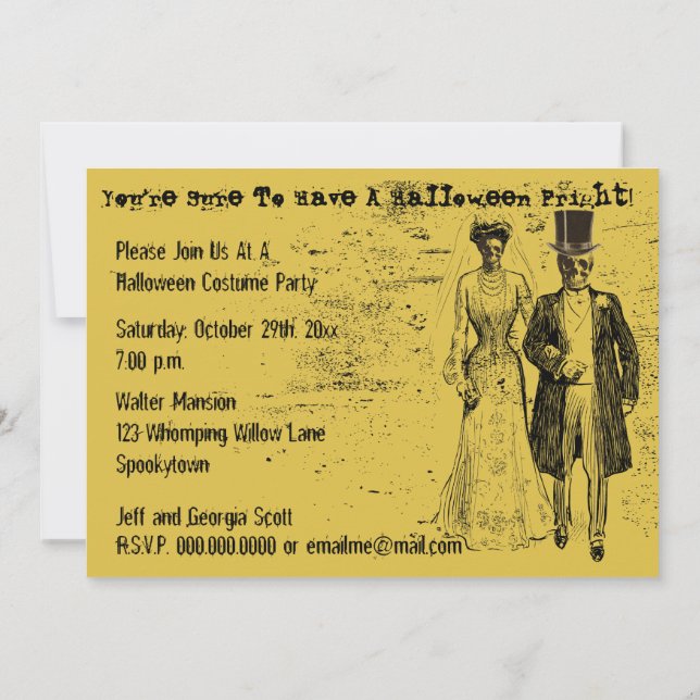 Happy Halloween Wedding Spooky Ghost Bride & Groom Invitation (Back)